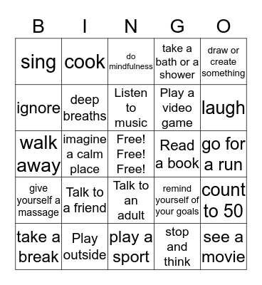 Coping Bingo Card