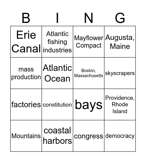 Northeast Region Bingo Card
