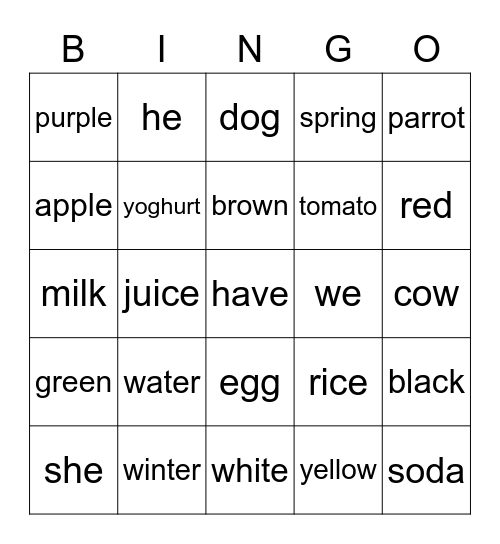 English vocabulary 6ème Bingo Card