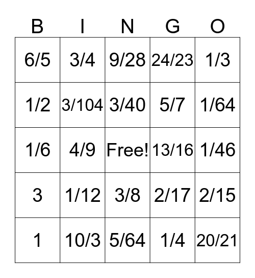 Multiplication and Division Fraction BINGO  Bingo Card