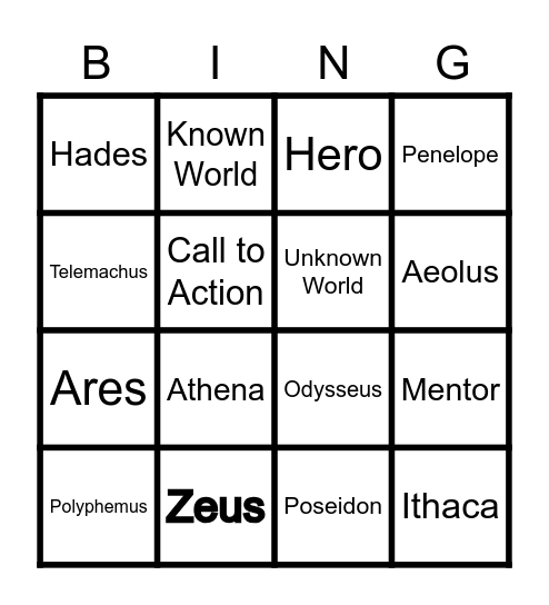 The Odyssey Bingo Card