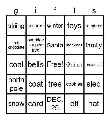 Easton's christmas Bingo Card