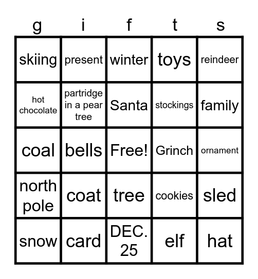 Easton's christmas Bingo Card