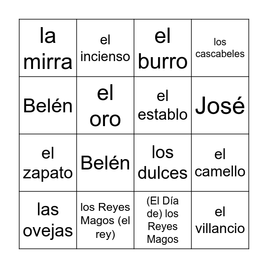 Spanish Holiday ¡Olé! Bingo Card