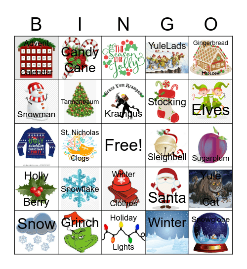 Winter Holidays Bingo Card
