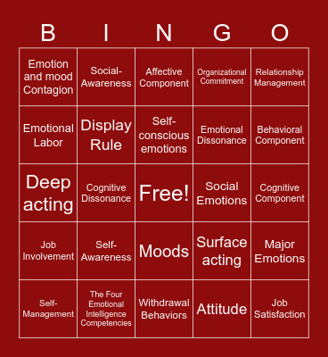 Emotional Inteligence Bingo Card