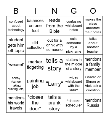 Borst Bible Bingo Card