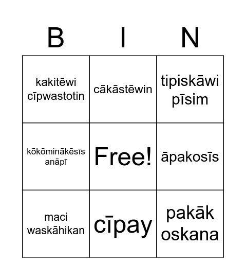 macāspisowi tipiskāw - Halloween Bingo Card