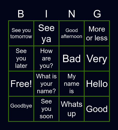 Greetings/Introductions Bingo Card