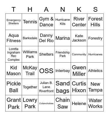 Parks & Recreation Bingo Card