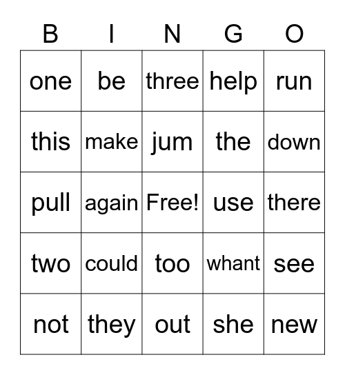 Bingo 1st Grade Bingo Card