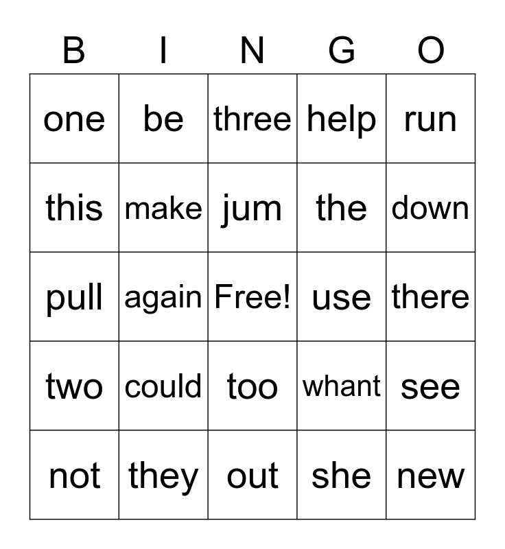 Bingo 1st Grade Bingo Card