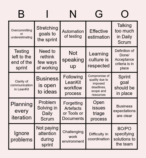 Retrospective Bingo Card