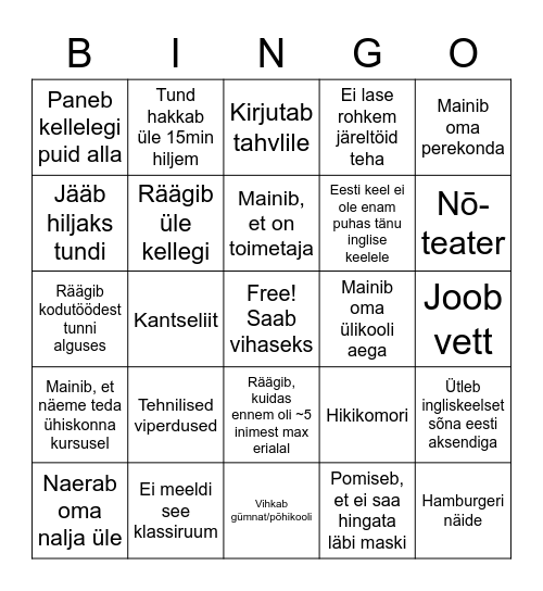 * Bingo Card