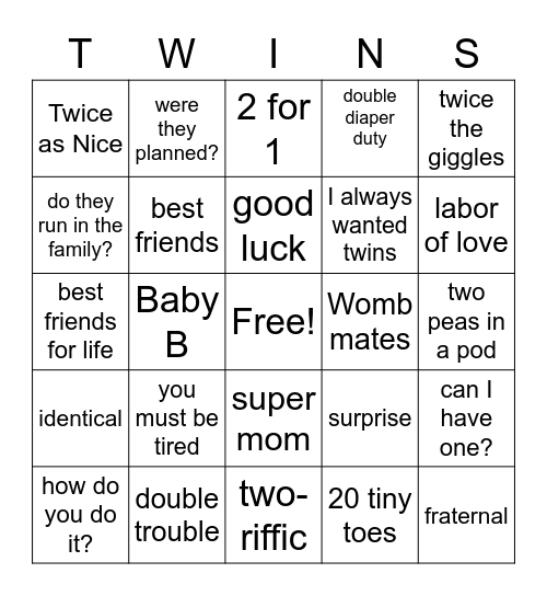 TWINGO Bingo Card