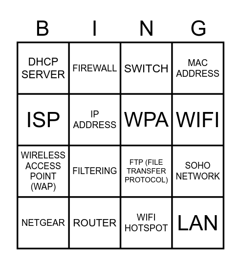 I.T Gals BINGO Card