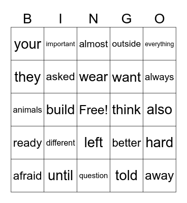 Untitled Bingo Card