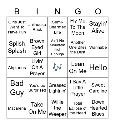 Songs Through the Decades Bingo Card