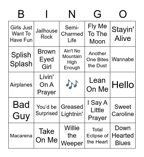 Songs Through the Decades Bingo Card