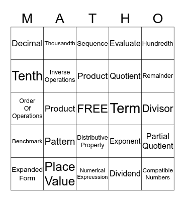 Lily's MATH-O  Bingo Card
