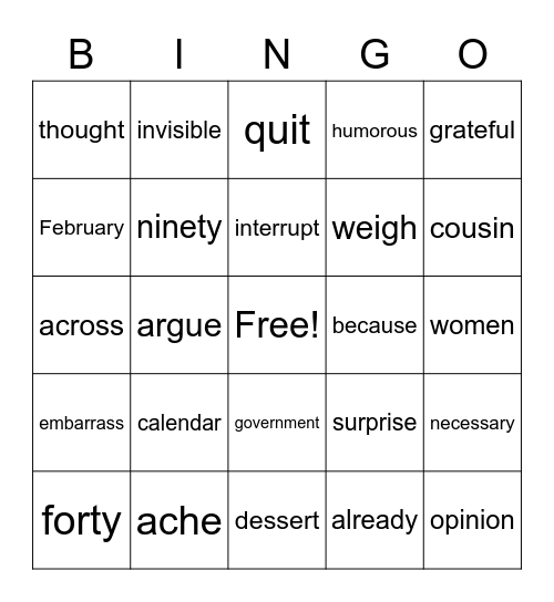 Untitled Bingo Card