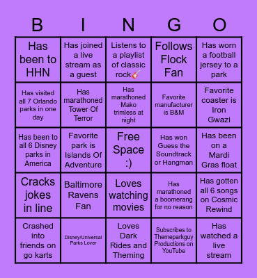 Themeparkguy Productions Bingo Card