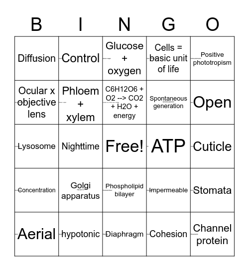 Science 10 Bio Unit Review Bingo Card