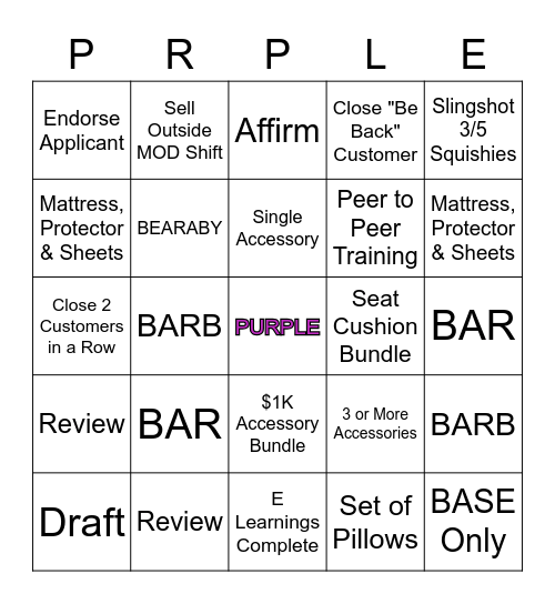 Purple Bingo Card