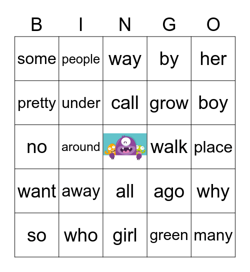 1st Grade Bingo Card