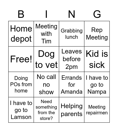 Untitled Bingo Card
