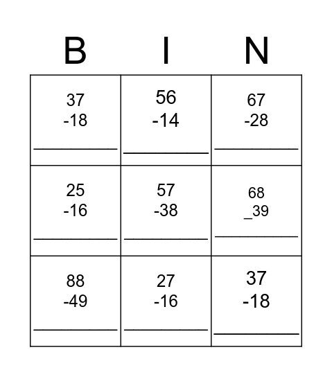 Subtracting BINGO Card