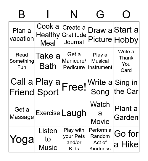 Coping Skills Bingo Card