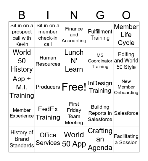 World 50 Passport and Training Bingo Card