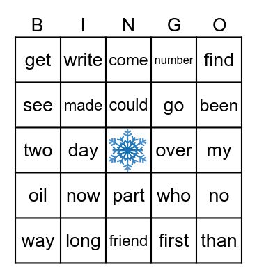 Most Common Words 10 Bingo Card