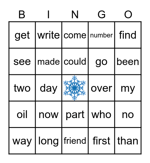 Most Common Words 10 Bingo Card