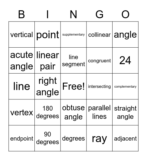 Angle Relationships Bingo Card