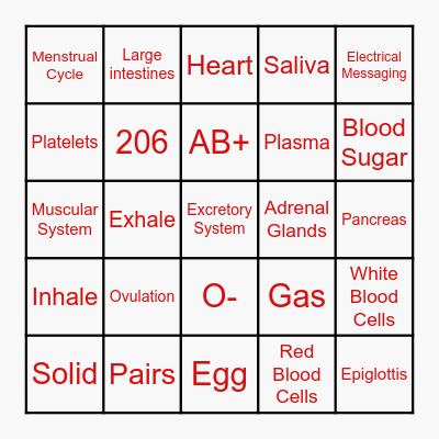 BODY SYSTEMS BINGO Card