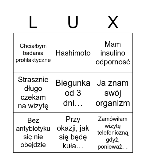 LuxMedowe Bingo Card