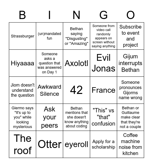 Unmandated Fun Bingo Card