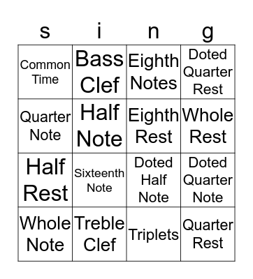 Musical notes singo Bingo Card