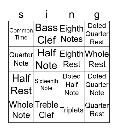 Musical notes singo Bingo Card