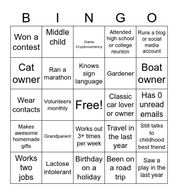 Profile Bingo Card
