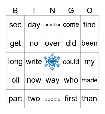 Most Common Words 10 Bingo Card