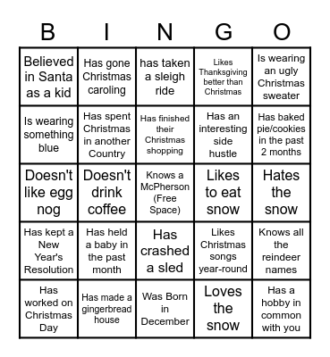 McPherson Pest Control Christmas Bingo Card