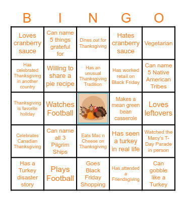 Virtual Thanksgiving BINGO Card