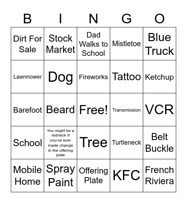 Redneck Bingo Card