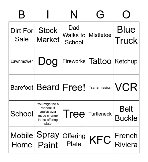 Redneck Bingo Card