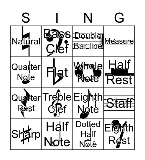 Musical Signs and Names Bingo Card