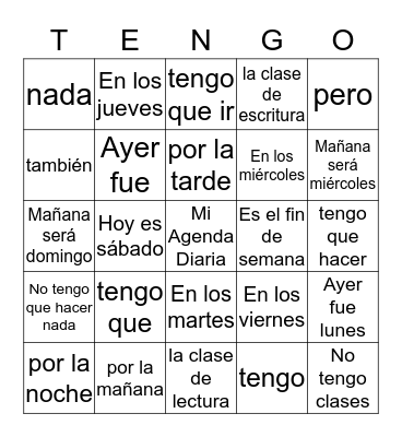 Mi agenda diaria Bingo Card