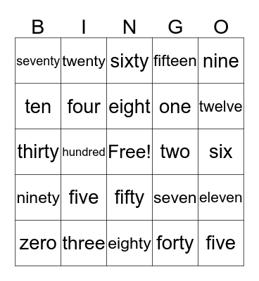 Number Words Bingo Card
